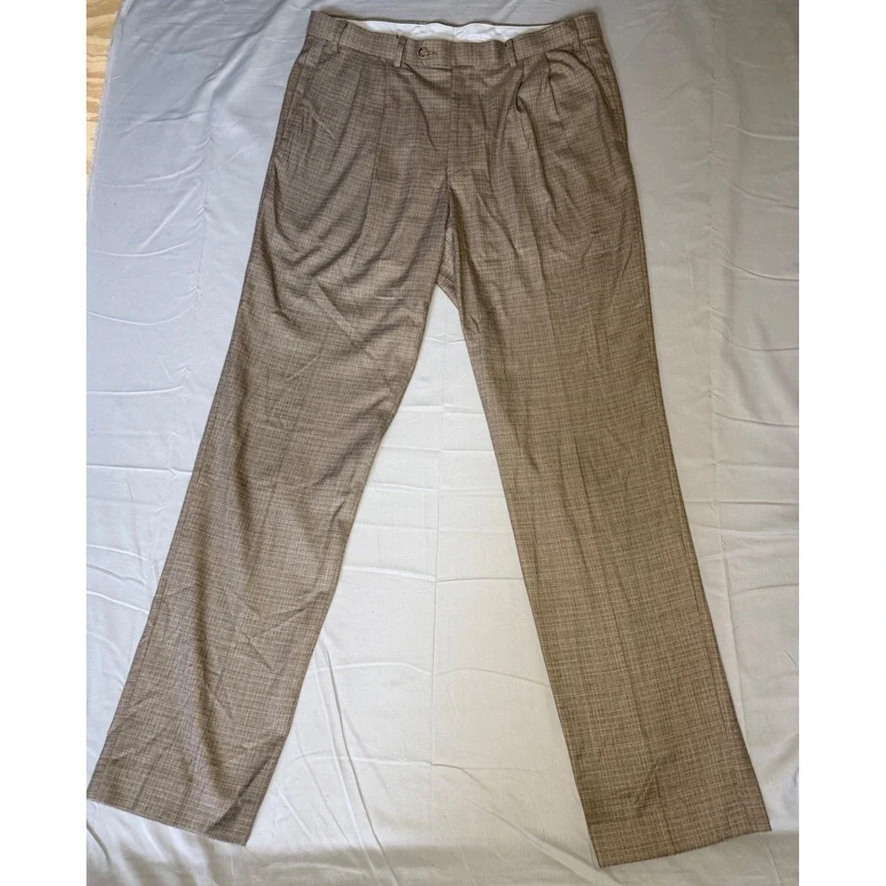 Ralph Lauren Mens Brown Glen Plaid Pleated Dress Pants 36W x 34L Trousers